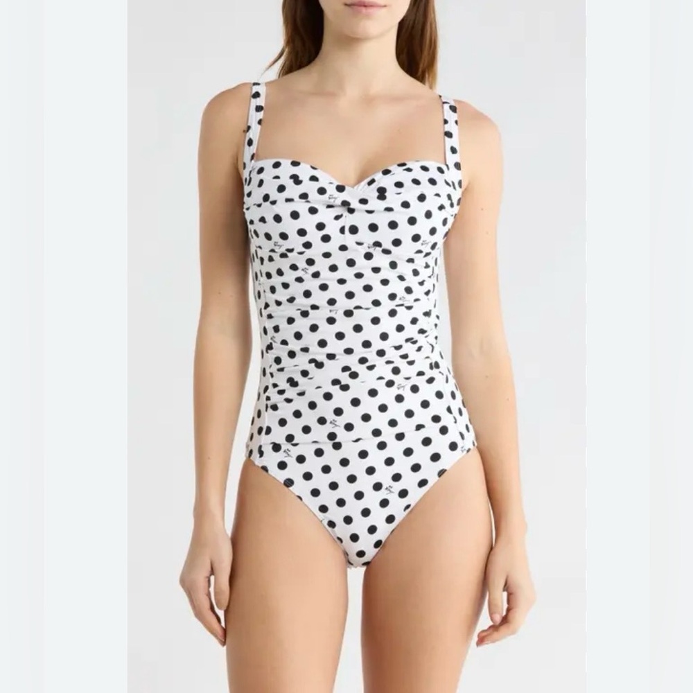 Betsy Johnson Polka Dot Sweetheart One-Piece Swimsuit - White/Black